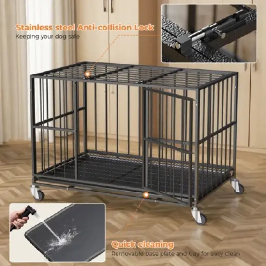 XBRIGH round tube lightweight dog crate with wheels for mobility, sturdy door locks, double doors and removable tray design image {4}