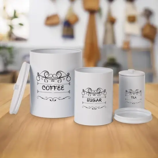 Kitchen Canisters Set, 3 Pcs Vintage Food Storage Containers with Airtight Lids - Farmhouse Coffee Tea Sugar Jars for Countertop image {5}