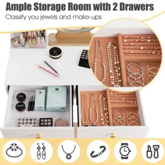 Costway Vanity Makeup Dressing Table W/ 3 Lighting Modes Mirror Touch Switch White image {7}