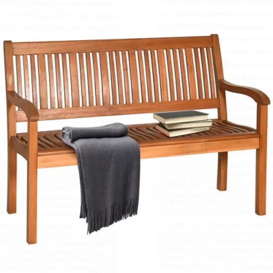 Costway 50'' Two Person Outdoor Garden Bench Loveseat Porch Chair Solid Wood W/Armrest image {10}