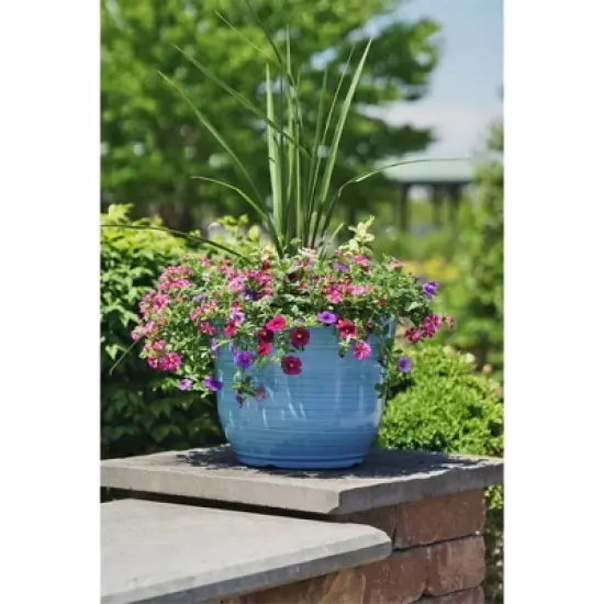 Garden Elements Indoor/Outdoor Glazed Brushed Happy Plastic Planter, Large, 15in image {3}