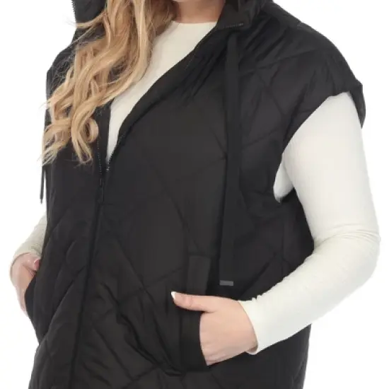 Plus Size Diamond Quilted Hooded Puffer Vest-White Mark image {3}
