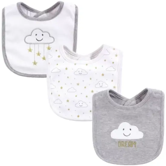 Hudson Baby Infant Cotton Bibs 3pk, Gray Cloud, One Size image {1}