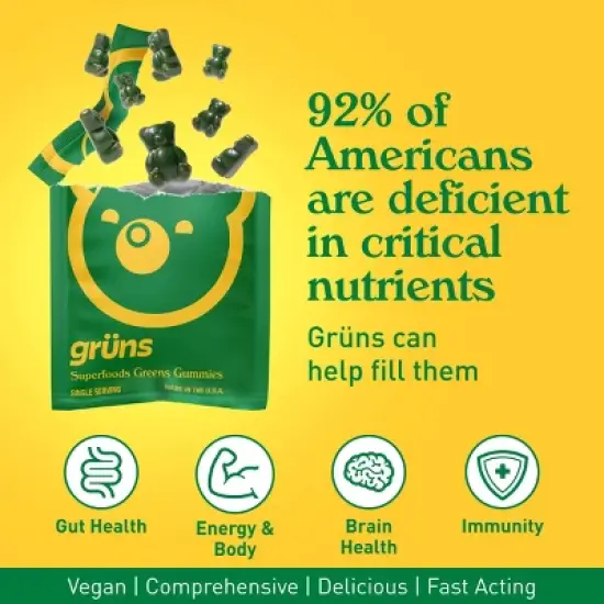 Gr&uuml;ns Adult Low Sugar Superfoods Greens Gummies - 96ct/12 Servings image {5}