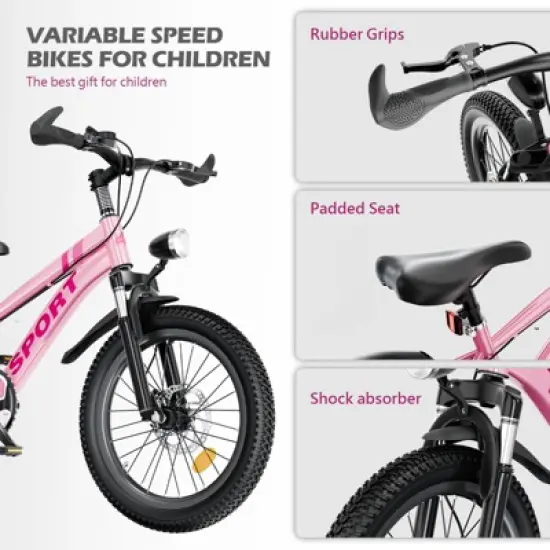 Kids Mountain Bike, 7-Speed Outdoor Mountain Bike with Double Disc Brakes, Steel Frame Bike for Age 7-12 Years image {3}