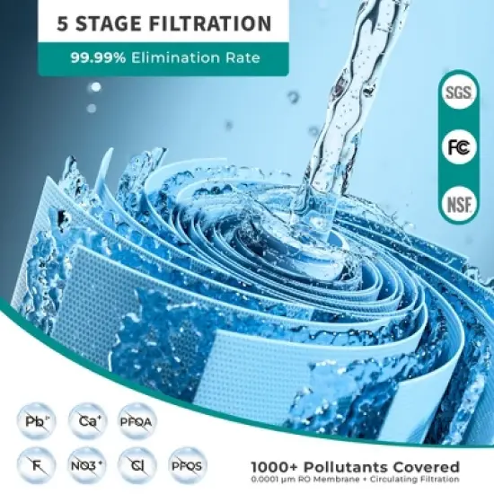 Ecoviva 200G Countertop Reverse Osmosis Water Filtration System with 5 Stage Filtration 3:1 Pure to Drain, TDS Monitor, Faster Delivery Flow image {2}