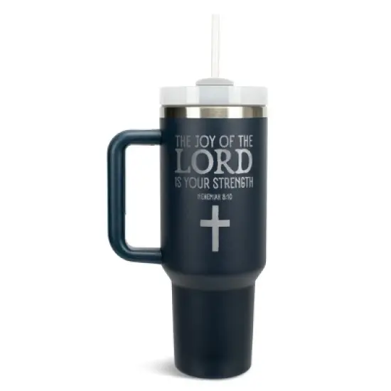 Elanze Designs Joy of the Lord Is Your Strength Cross 40 oz. Stainless Steel, Large Water Bottle Coffee Mug, Spill & Leak Resistant, Thermal Travel image {1}