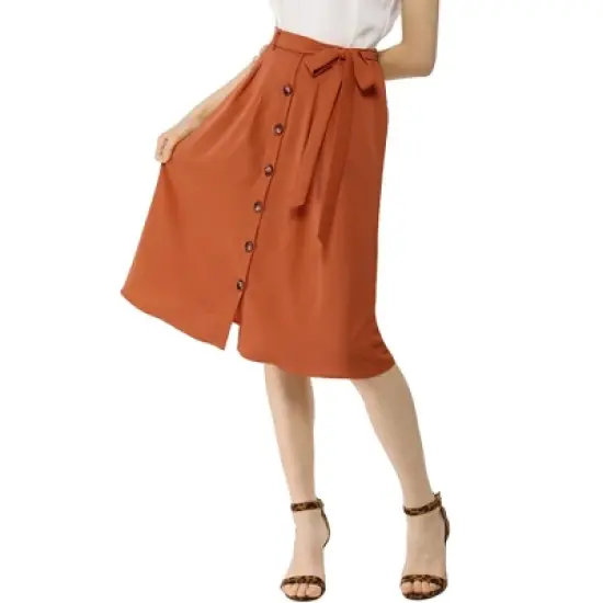 Allegra K Women's Button Front Casual High Waist Belted Midi Flare Skirt image {8}