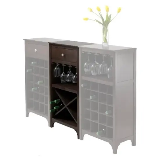 X-Shelf Drawer Wine Cabinet Wood/Coffee - Winsome image {5}