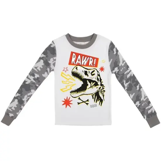 Dinosaur Character with Camo Pattern Youth Long Sleeve Pajama Set image {1}