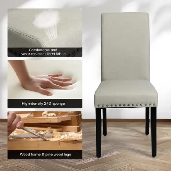 Costway Set of 2 Fabric Dining Chairs Upholstered with Nailhead Trim image {7}