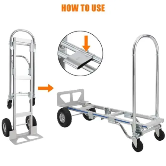 Convertible Hand Truck Dolly, Heavy Duty Folding Utility Cart, Pneumatic Tires for Warehouse, Aluminum image {2}