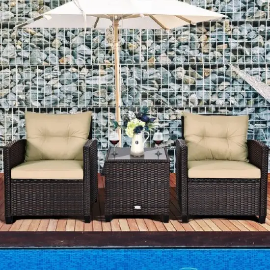 Costway 3PCS Patio Rattan Furniture Set Cushioned Conversation Set Sofa image {1}