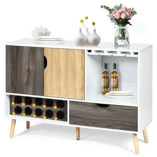 Costway Mid-Century Buffet Sideboard Wooden Storage Cabinet w/ Wine Rack & Glass Holder image {8}