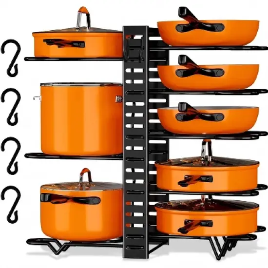 INFURNIC Kitchen Racks Versatile Pot Rack Organizer with Adjustable Tiers and Secure Lid Holder, for Cookware and Lids, Black, 15.7"*7.9"*10.8" image {5}