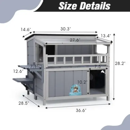 SEVOBAL Pet Crates and Houses Wooden Cat Catio with Platforms Sunshine Board Hammock Door Kitten Cage Condo for Outdoor, Gray, 39"*33"*64" image {2}