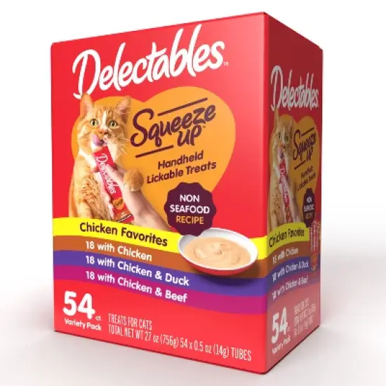 Delectables Duck, Beef and Chicken Flavor Squeeze Up Variety Pack Cat Treats - 27oz/54ct image {2}