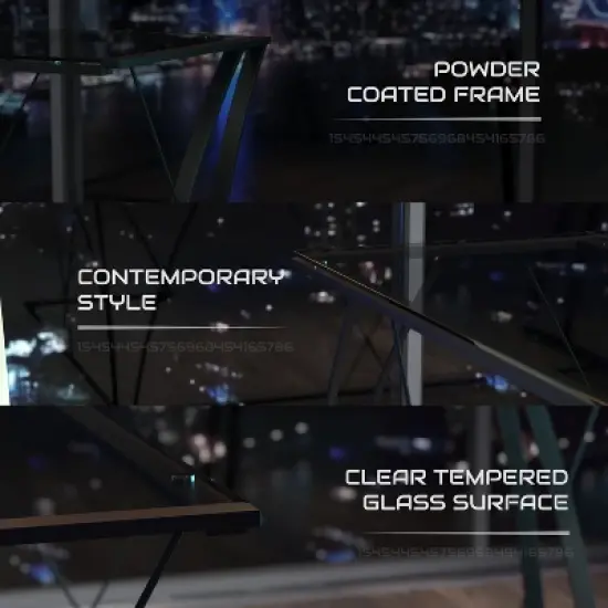 BlackArc Gaming Desk with Clear Glass Top and Black Powder Coated Metal Frame - L-Shaped 79" Diagonal Width - 8mm Tempered Glass image {2}