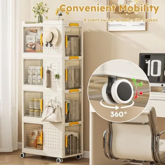 Stackable Storage Bins with Lids 4-Tier, Plastic Storage Bins with Wheels and external Hooks, Mobile Multifunction Utility Storage Organizer image {2}