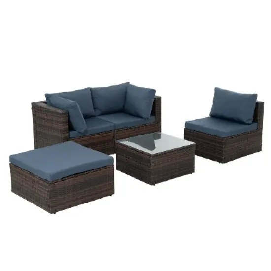 Patio Furniture, Outdoor Furniture, Seasonal PE Wicker Furniture, 5 Set Wicker Furniture With Tempered Glass Coffee Table image {3}