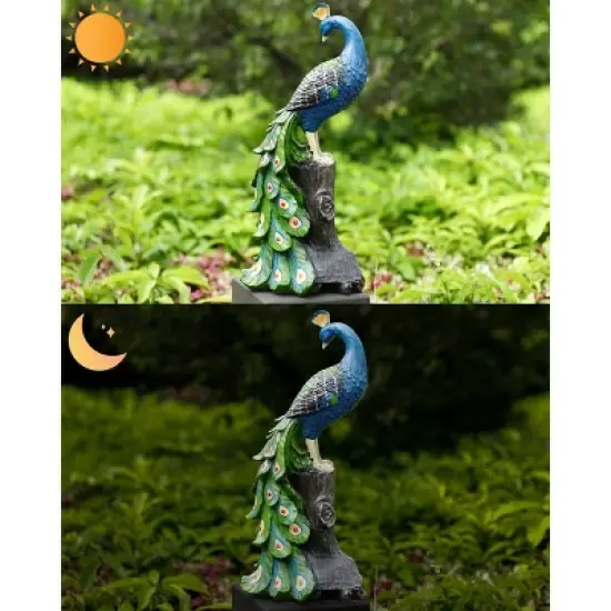 Techko Maid Peacock Meditating Solar Outdoor Garden Statue Decor with Spotlight image {12}