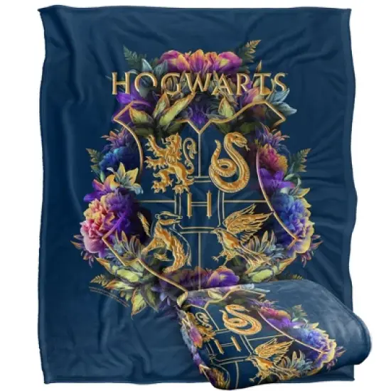 Harry Potter Hogwarts Multi-Colored Floral Crest Officially Licensed Silky Touch Super Soft Throw Blanket 50" x 60" image {7}