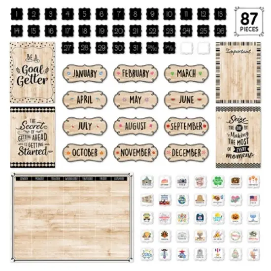 Creative Teaching Press&reg; Black, White, and Wood Calendar Set Bulletin Board Set, 87 Pieces image {1}