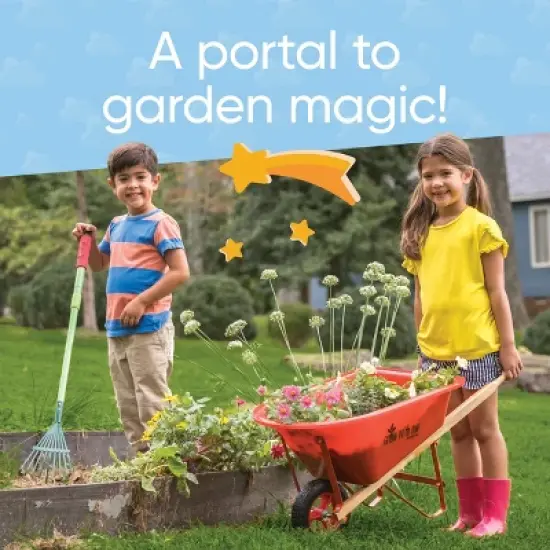 HearthSong Durable Kids' Grow-With-Me Red Wheelbarrow and Adjustable Garden Tool Set; Includes Wheelbarrow, Shovel, Hoe, Leaf Rake, and Soil Rake image {1}