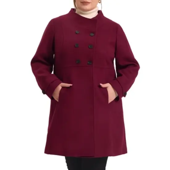 Agnes Orinda Women's Plus Size Stand Collar Pockets Double Breasted Trendy Winter Coats image {5}