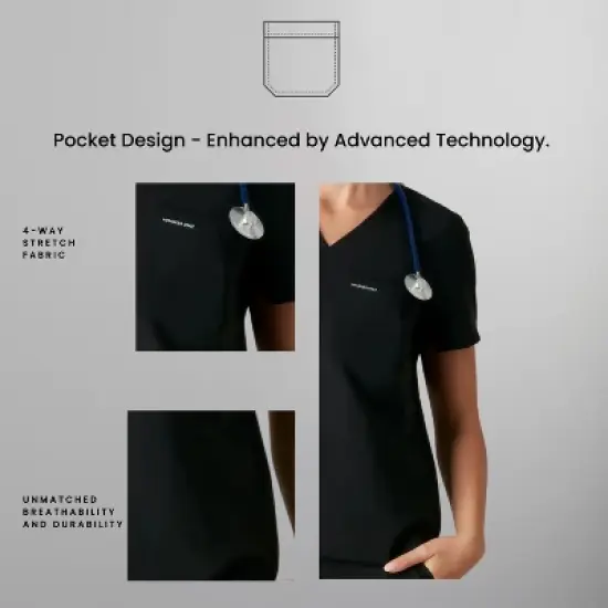 Members Only Bari Women's V-Neck Single Pocket Scrub Top image {3}
