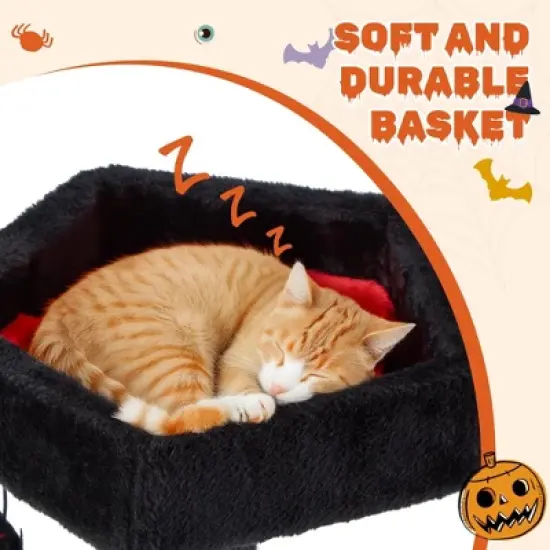 EROMMY Cat Tree, 28.8' Tall Cat Tree Tower With Cat Scratching Post For Indoor Cats, Halloween Pet Furniture, Black With Red image {6}