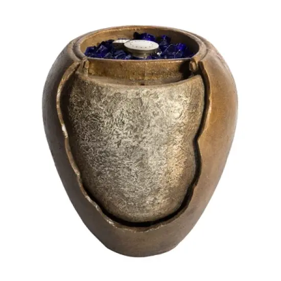 Teamson Home Outdoor 22 Inch Water Fountain Pot with Fire Pit and Fire Glass, Brown image {10}