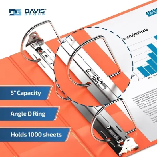 Davis Group 4pk 5" Premium Economy Angled D-Ring Binder Orange: Easyview, 4in, 700 Sheet Capacity, Hard Cover, 2 Pockets image {2}