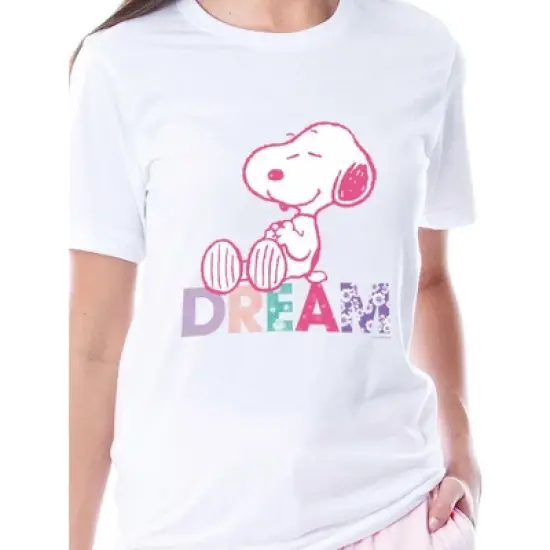 Peanuts Womens' Snoopy Dream Comic Flower Relaxing Sleep Pajama Set Multicolored image {1}