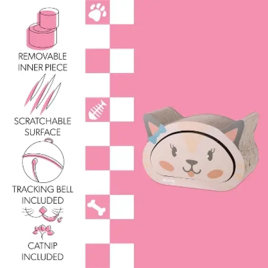 THE LICKER STORE Opal Modern Cardboard Happy Cat Head 2-in-1 Cat Cave Scratcher with Built-In Bell Toys and Catnip image {2}