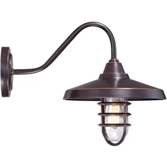 John Timberland Marlowe Rustic Industrial Outdoor Wall Light Fixtures Set of 2 Painted Bronze Hooded Cage 13" Clear Glass for Exterior image {4}