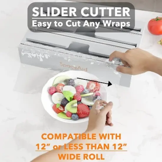 Plastic Wrap and Aluminum Foil Organizer with Cutter and Labels,for 12" Roll (Grey)-SpaceAid&reg; image {4}