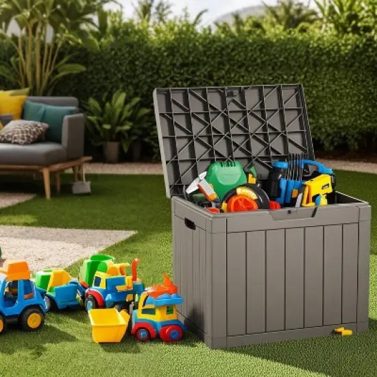 Acoinel 30 Gallon Waterproof Deck Box for Outdoor Storage,Light Brown image {1}