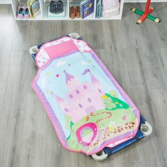 EVERYDAY KIDS Princess Toddler Cot Nap Mat for Home, Daycare, Preschool ; Easy to Roll Sleeping Mat with Elastic Straps, Pillow and Blanket image {5}