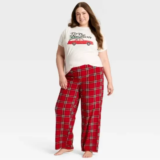 Women's Plaid Microfleece Holiday Matching Family Pajama Pants - Wondershop&trade; Red image {2}
