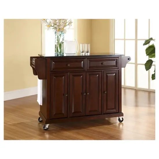 Solid Black Granite Top Kitchen Cart/Island - Vintage Mahogany - Crosley image {2}