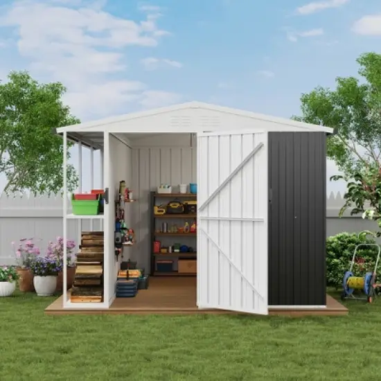 8x10 FT Outdoor Metal Storage Shed, Large Lockable Garden Tool Shed with Air Vents &  Open Shelves, Heavy-Duty Utility Tool Shed Storage House image {7}