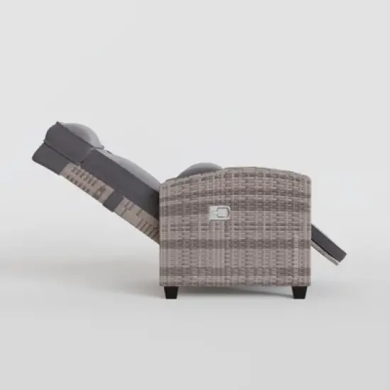 Patio Rattan Recliner Chair with Adjustable Backrest, 150&deg; Lay Flat, Flip-Up Table image {3}