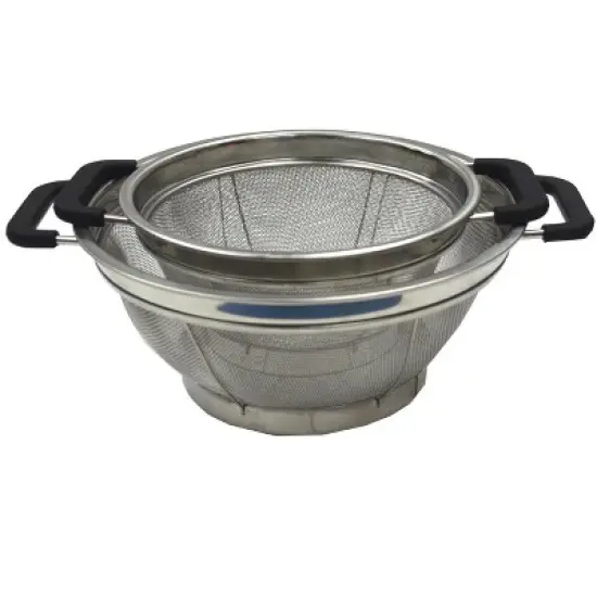 SAMMART Set of 2 Stainless Steel Mesh Colander with Black Silicone Handle - Strainer for Pasta, Noodle and Fruits image {5}