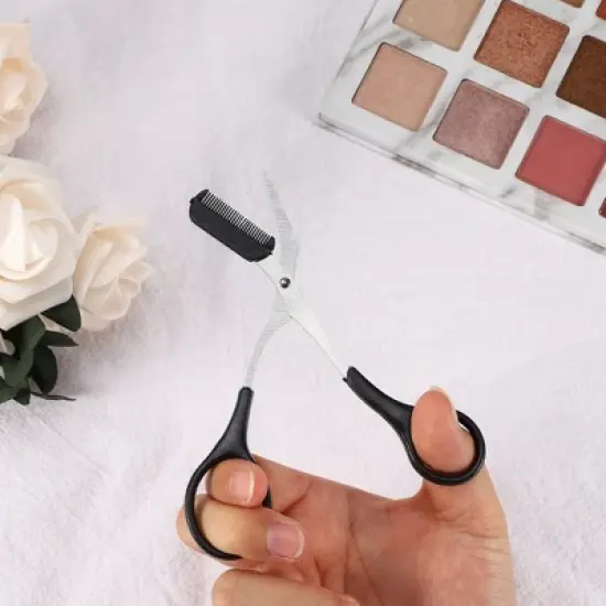 Unique Bargains Portable Stainless Steel Eyebrow Trimmer Scissors with Comb 1 Pc image {1}