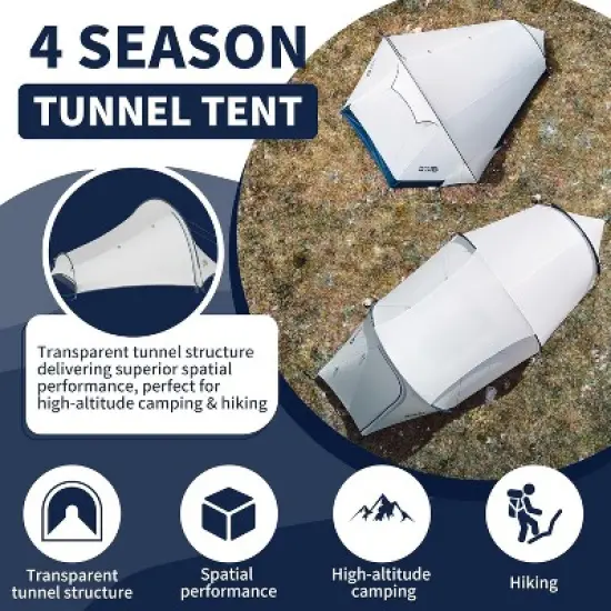Naturehike Jims Gear Ultralight Backpacking Tent, 1-2 Person Tunnel Tent with Vestibule, Waterproof and Windproof for High-Altitude Camping image {5}