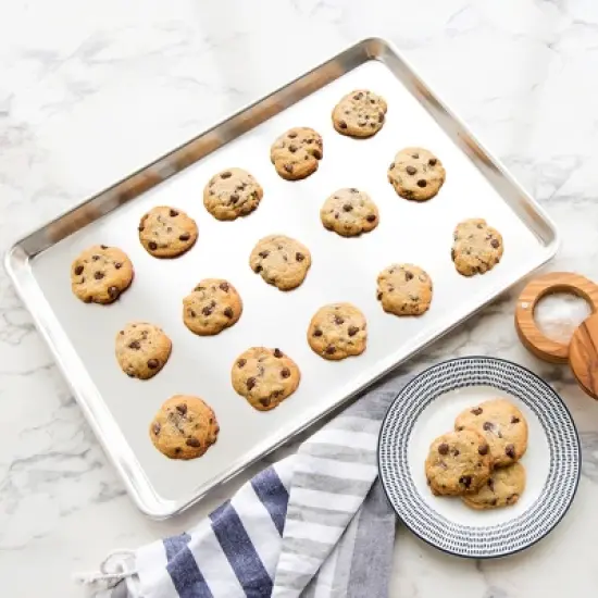 Nordic Ware Naturals Jumbo Cookie Sheet: Aluminum Baking Pan, Hand Wash, Oven-Safe, Silver, 21x15x1, Lifetime Warranty image {2}