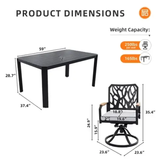 Christopher Knight Home Vale 7 Piece Outdoor Aluminum and Sunbrella Cushions Dining Set with 59" Rectangular Table image {2}