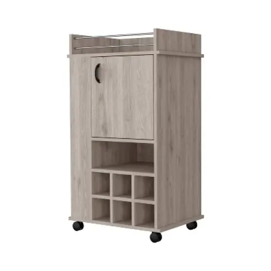 Gulches 1-Door Bar Cart with Wine Rack & Casters in Light Gray image {5}