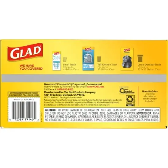 Glad ForceFlexPlus Tall Kitchen Drawstring Trash Bags - 13 Gallon White Trash Bag - OdorShield - 100ct image {9}